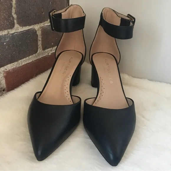 NWOT Kurt Geiger London Burlington Pointed Toe Leather Court Block Heeled Shoes