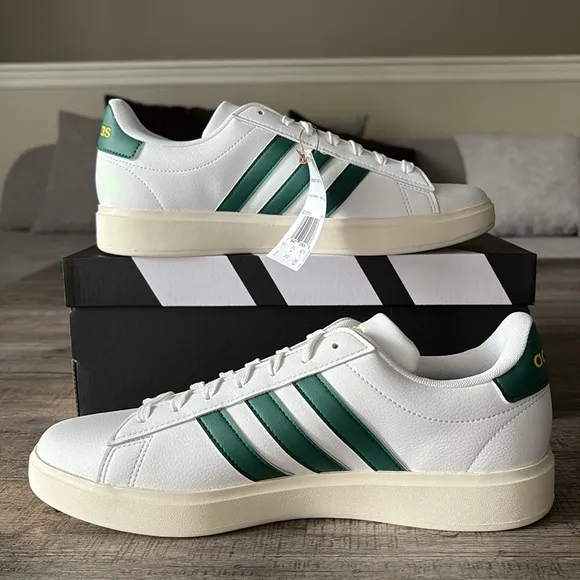 NWT Adidas Grand Court Men's Shoes - White &amp; Green - ID1171