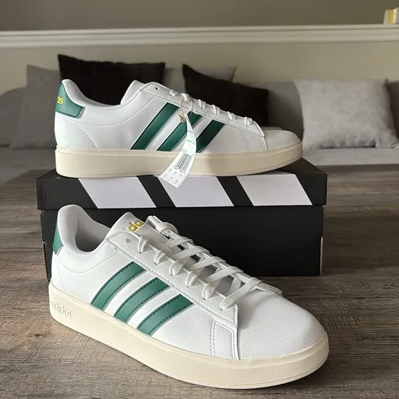 NWT Adidas Grand Court Men's Shoes - White &amp; Green - ID1171