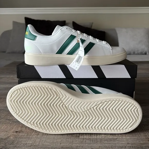 NWT Adidas Grand Court Men's Shoes - White &amp; Green - ID1171