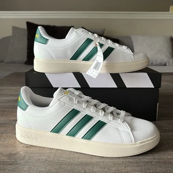 NWT Adidas Grand Court Men's Shoes - White &amp; Green - ID1171