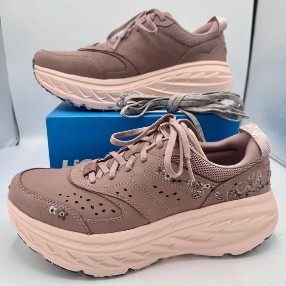 NWT Hoka Bondi L Leather Embroidered Sneakers Unisex BP Vibrant Bloom Quartz NEW