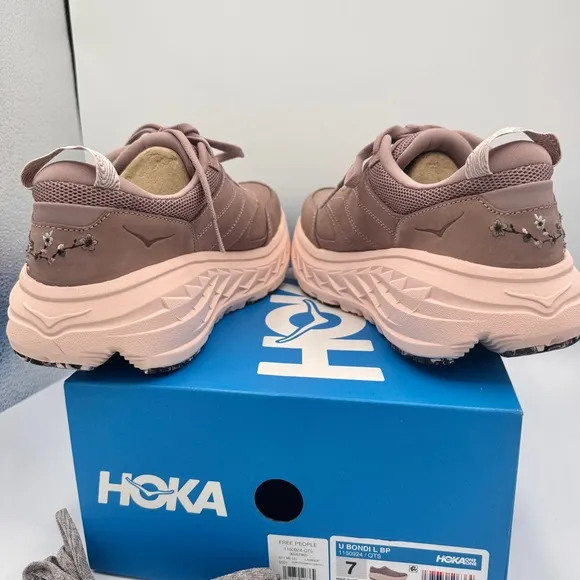 NWT Hoka Bondi L Leather Embroidered Sneakers Unisex BP Vibrant Bloom Quartz NEW