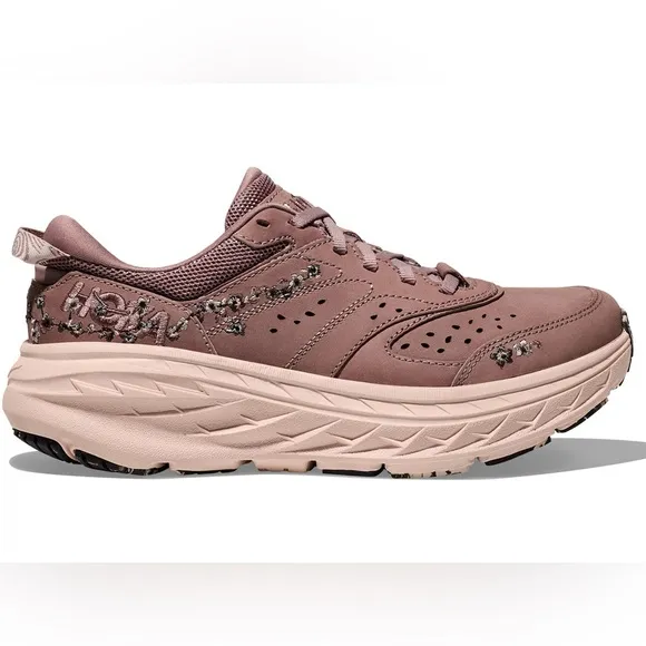 NWT Hoka Bondi L Leather Embroidered Sneakers Unisex BP Vibrant Bloom Quartz NEW