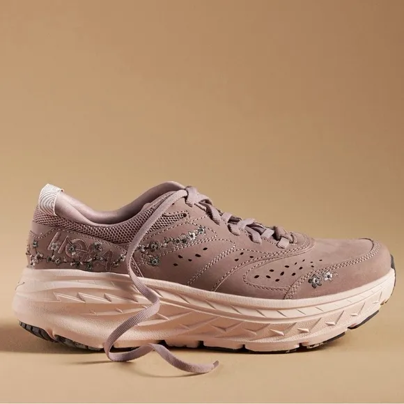 NWT Hoka Bondi L Leather Embroidered Sneakers Unisex BP Vibrant Bloom Quartz NEW