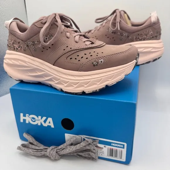 NWT Hoka Bondi L Leather Embroidered Sneakers Unisex BP Vibrant Bloom Quartz NEW