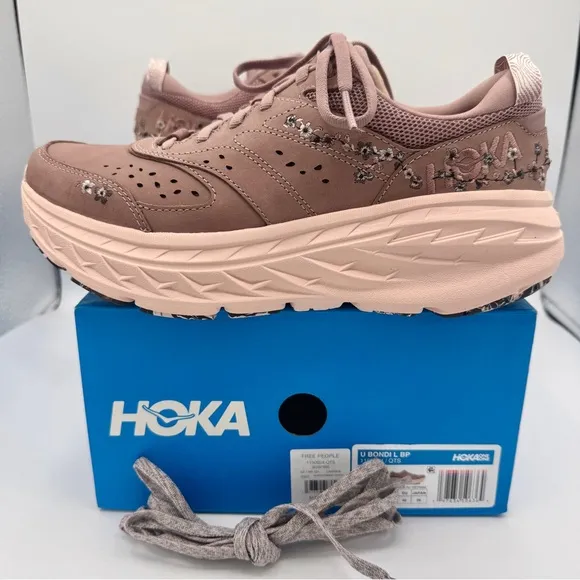 NWT Hoka Bondi L Leather Embroidered Sneakers Unisex BP Vibrant Bloom Quartz NEW
