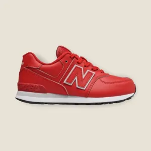 NWT New Balance Big Kids 574 Leather Sneakers White Red Durable Athletic Shoes