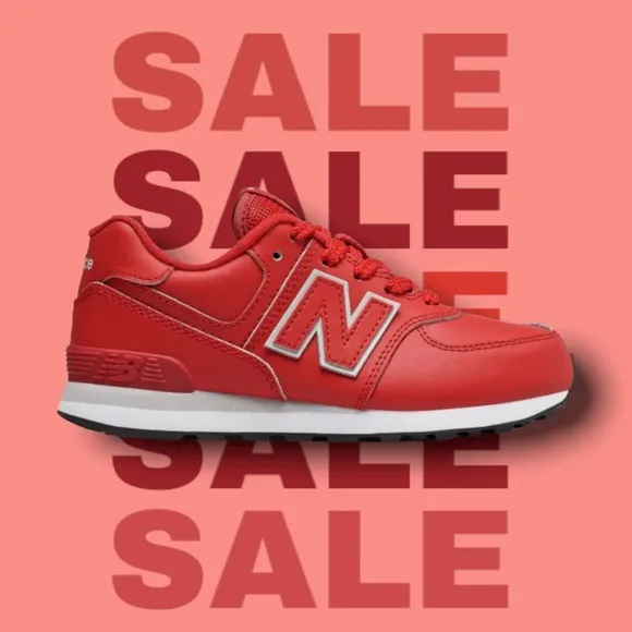 NWT New Balance Big Kids 574 Leather Sneakers White Red Durable Athletic Shoes