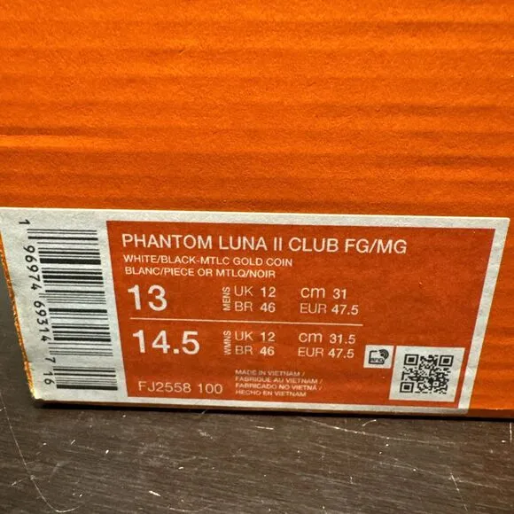 NWT Nike Phantom Luna II FG/MG White Black Gold Coin Cleats FJ2558-100 Men 13