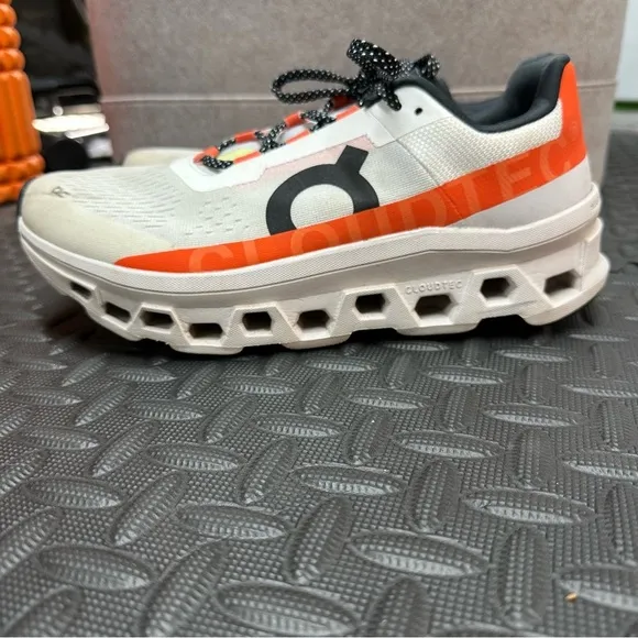 On Cloud Women's Cloudmonster Running Shoes, 10.5, Undyed-White Flame Orange