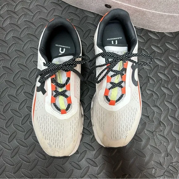 On Cloud Women's Cloudmonster Running Shoes, 10.5, Undyed-White Flame Orange