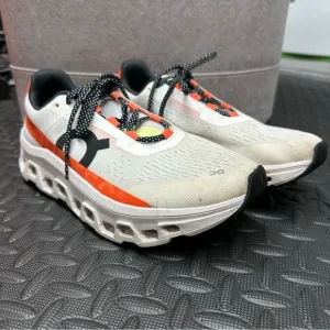 On Cloud Women's Cloudmonster Running Shoes, 10.5, Undyed-White Flame Orange