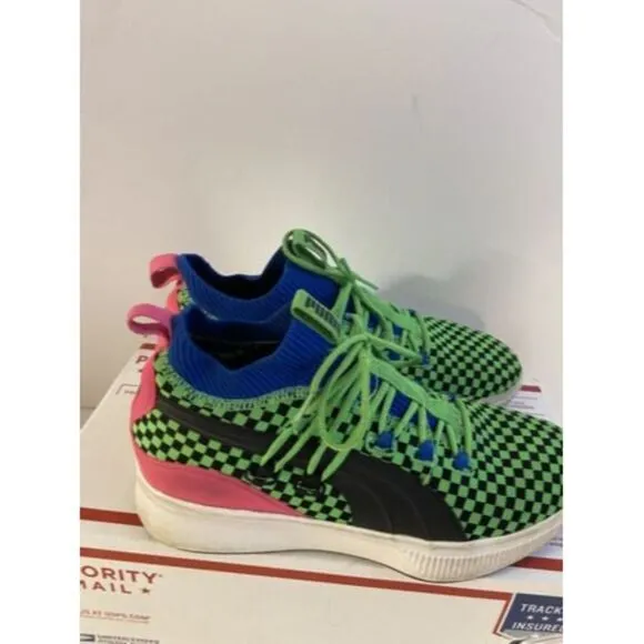 Puma Clyde Court Shoes Summertime Green Black Pink Size 8.5