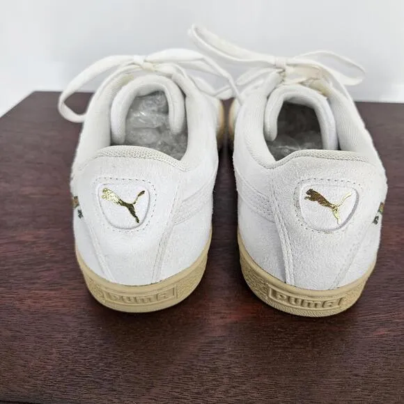 Puma Court Classic Dragon Patch Mens Size 10 White Suede Athletic Shoes Sneakers