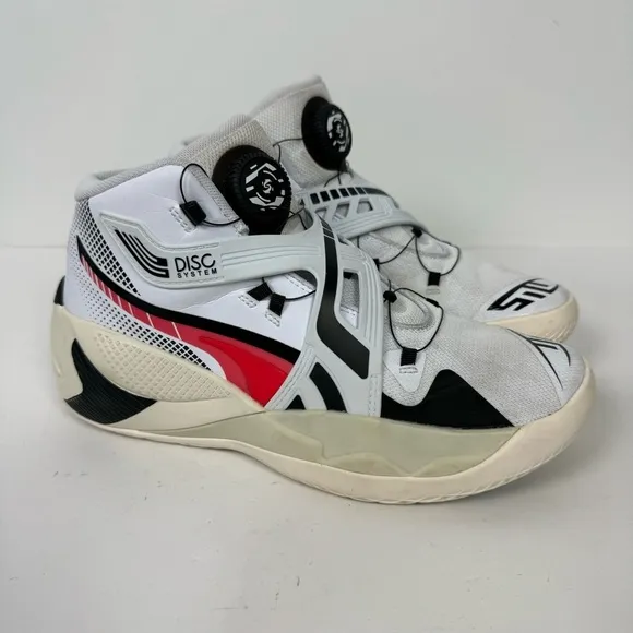 Puma Disc Rebirth Mid Top White Fiery Coral Basketball Shoes Sneakers Court
