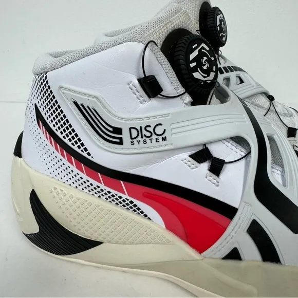 Puma Disc Rebirth Mid Top White Fiery Coral Basketball Shoes Sneakers Court