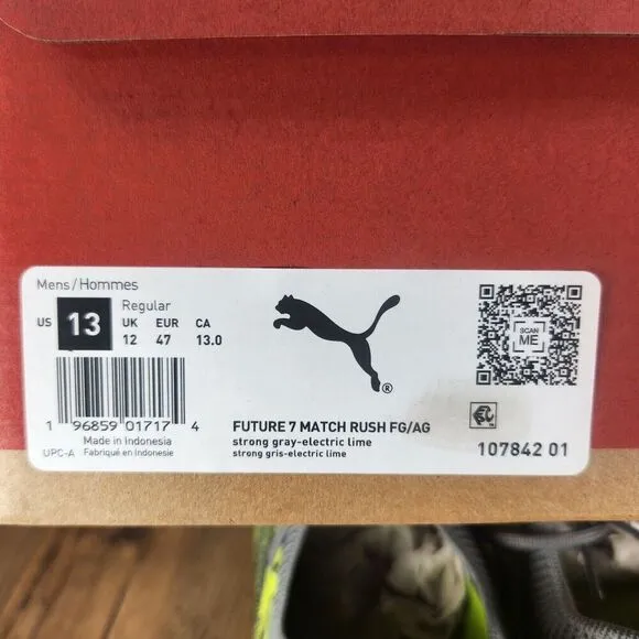 PUMA Future 7 Match Rush FG/AG Mens Size 13 Gray Green Soccer Cleats 107842-01