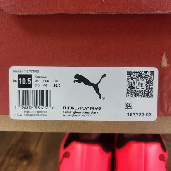 PUMA Future 7 Play FG/AG 107723-03 Mens 10.5 Black Sunset Glow Soccer Cleats NEW