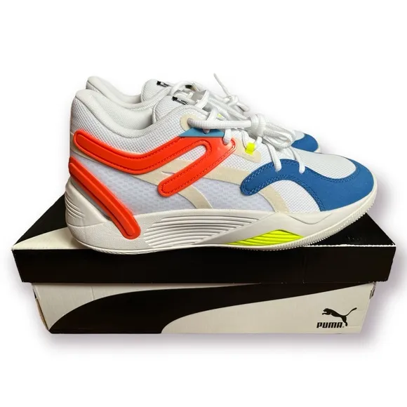 PUMA TRC BLAZE COURT SNEAKERS in white/cherry tomato. Size MENS 8.5