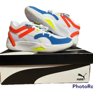 PUMA TRC BLAZE COURT SNEAKERS in white/cherry tomato. Size MENS 8.5