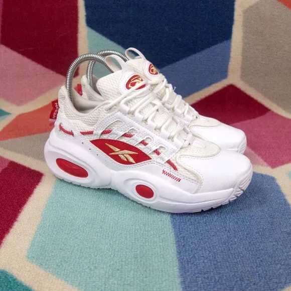 Reebok Iverson Solution Mid White Red Kids Basketball Shoes Size 3.5 US