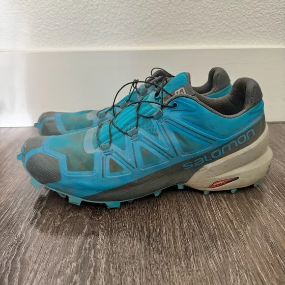Salomon Mens Speedcross 5 Trail Running Shoes Blue Aqua Teal Size 9.5 Outdoors