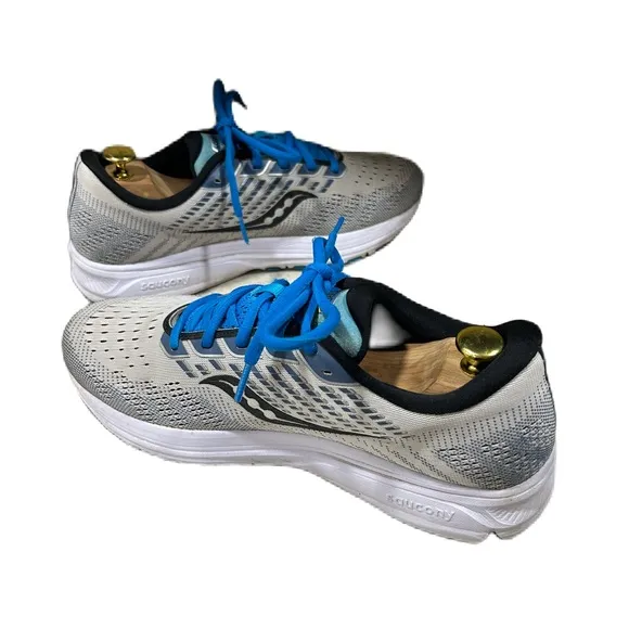 Saucony Mens Ride 13 Shoes Sz 10 Gray Blue Running Athletic Sneaker Gym PWR RUN