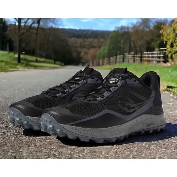 Saucony Peregrine Trail Hiking Run Shoes Black Charcoal Mens 13 Fast Ship