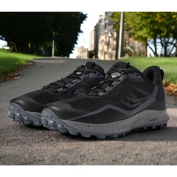 Saucony Peregrine Trail Hiking Run Shoes Black Charcoal Mens 13 Fast Ship