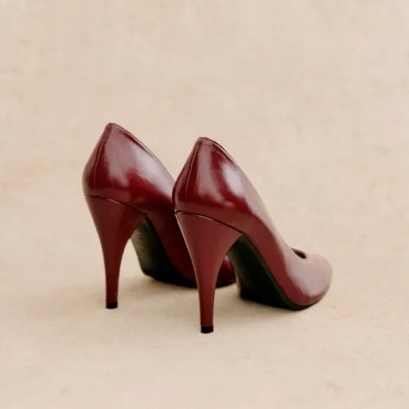 SEZANE Burgundy Red Leather Classic Pumps High Magda Stiletto Heels 40 US 9