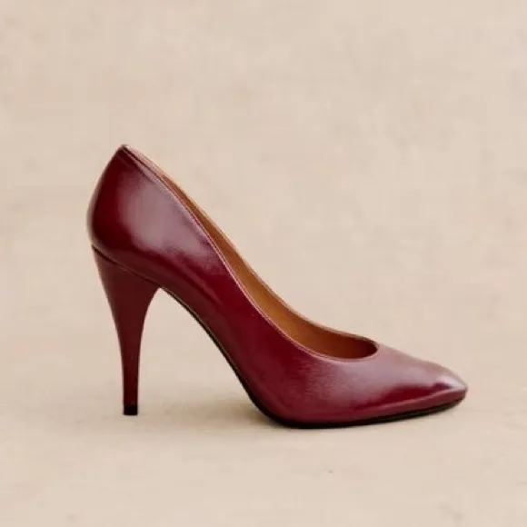 SEZANE Burgundy Red Leather Classic Pumps High Magda Stiletto Heels 40 US 9
