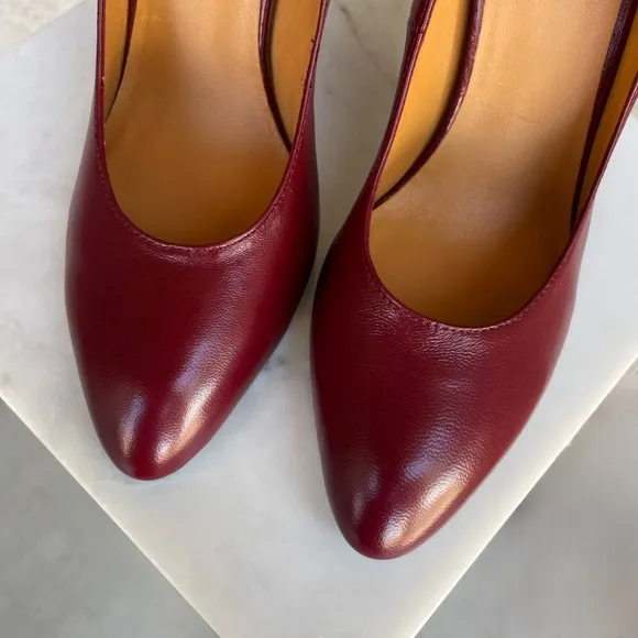 SEZANE Burgundy Red Leather Classic Pumps High Magda Stiletto Heels 40 US 9