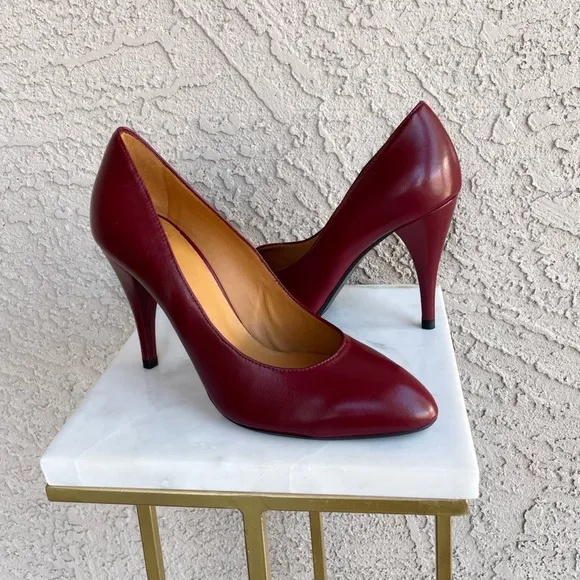 SEZANE Burgundy Red Leather Classic Pumps High Magda Stiletto Heels 40 US 9