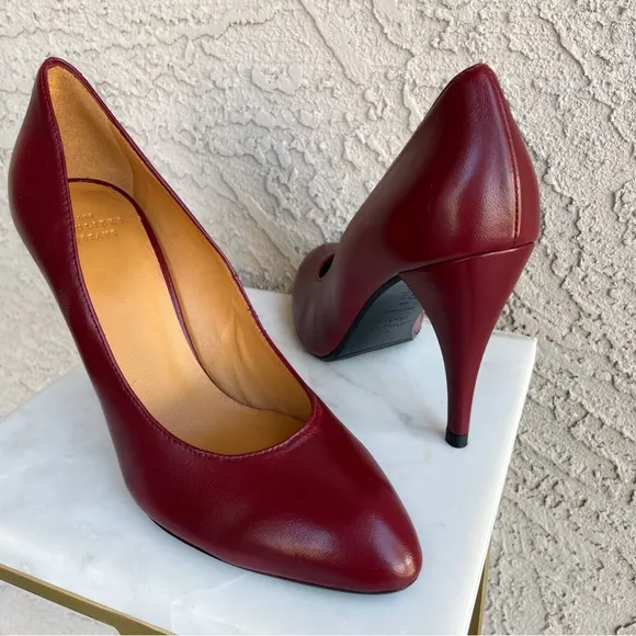 SEZANE Burgundy Red Leather Classic Pumps High Magda Stiletto Heels 40 US 9