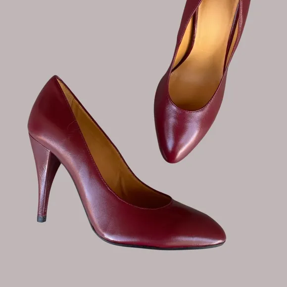 SEZANE Burgundy Red Leather Classic Pumps High Magda Stiletto Heels 40 US 9