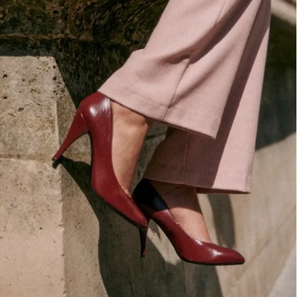 SEZANE Burgundy Red Leather Classic Pumps High Magda Stiletto Heels 40 US 9