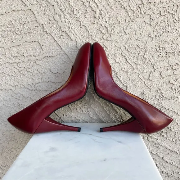 SEZANE Burgundy Red Leather Classic Pumps High Magda Stiletto Heels 40 US 9