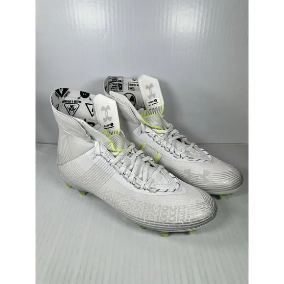 Size 11 Mens Under Armour Highlight MC Football Cleats White/Silver NEW
