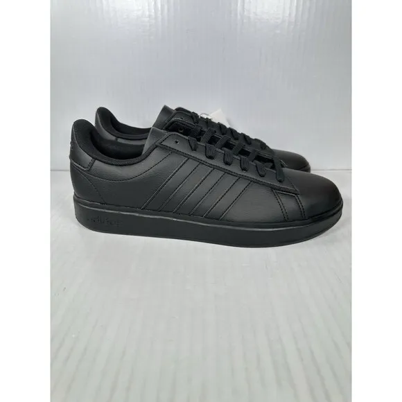 Size 9 adidas Grand Court 2.0 Cloudfoam Sneaker Black Leather Shoe Mens GW9198