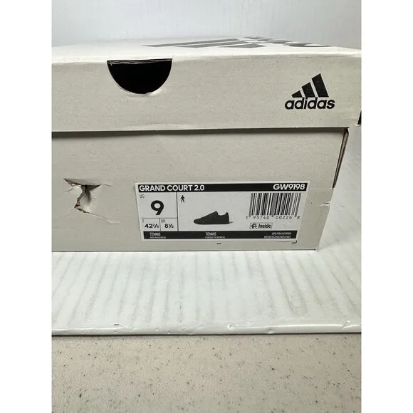 Size 9 adidas Grand Court 2.0 Cloudfoam Sneaker Black Leather Shoe Mens GW9198
