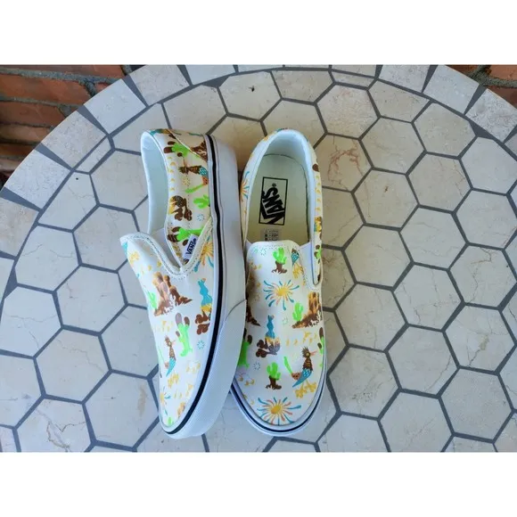 Sz 11 Vans Get Outdoors Western Trippy Core Desert Canvas Slip On Shoes Cream