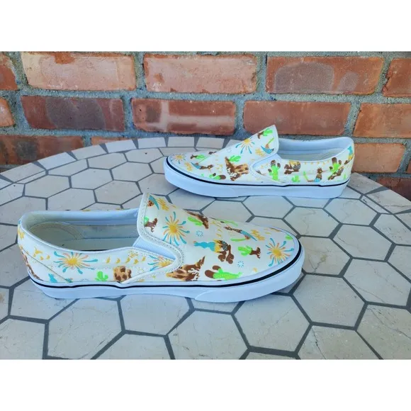 Sz 11 Vans Get Outdoors Western Trippy Core Desert Canvas Slip On Shoes Cream