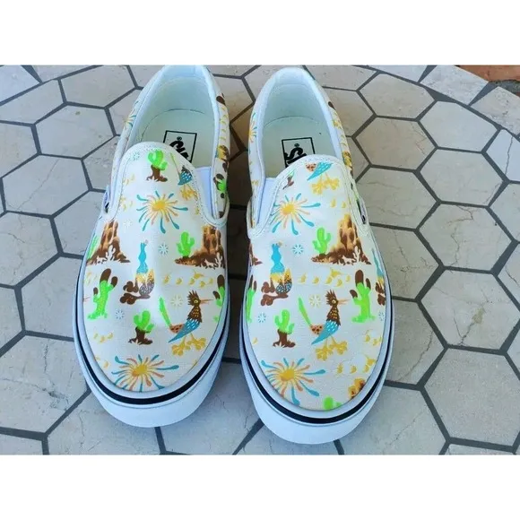 Sz 11 Vans Get Outdoors Western Trippy Core Desert Canvas Slip On Shoes Cream