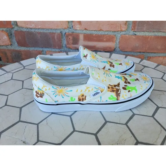 Sz 11 Vans Get Outdoors Western Trippy Core Desert Canvas Slip On Shoes Cream