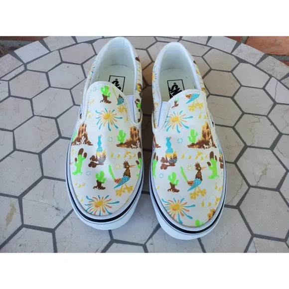 Sz 11 Vans Get Outdoors Western Trippy Core Desert Canvas Slip On Shoes Cream