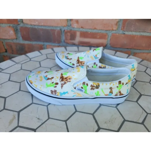 Sz 11 Vans Get Outdoors Western Trippy Core Desert Canvas Slip On Shoes Cream