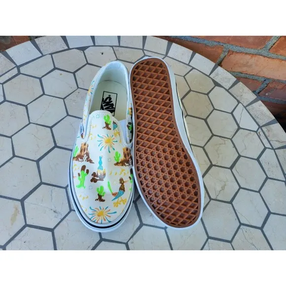 Sz 11 Vans Get Outdoors Western Trippy Core Desert Canvas Slip On Shoes Cream