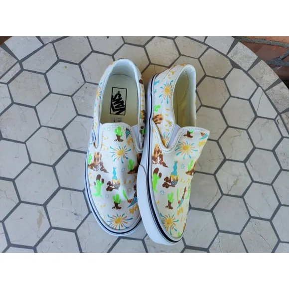 Sz 11 Vans Get Outdoors Western Trippy Core Desert Canvas Slip On Shoes Cream