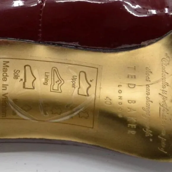 Ted Baker Christmas Red Patent Leather Gold Dress Heels Court Pumps 40 9-9.5